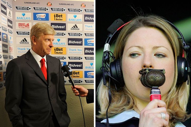 Arsene Wenger and Jaaqui Oatley. Her interview provoked a tetchy response from the Arsenal manager 