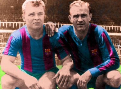 Di Stefano in Barca colours with Kubala.