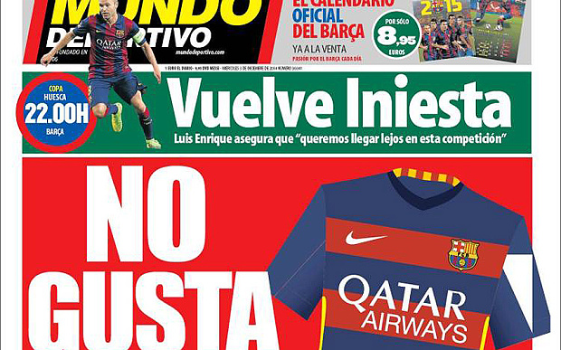 'No thanks!' The headline reflected how Barca fans felt about the hooped shirt.