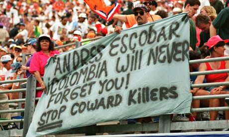 Colombia fans show their support the the late Escobar.