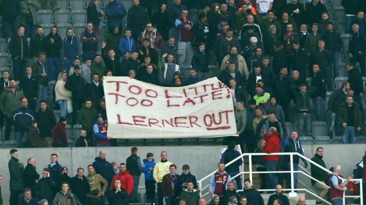 Villa fans at Newcastle's St James' Park show their dissatisfaction with how the club id being run.